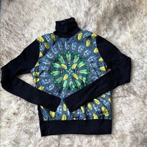 Tory Burch Black and Vibrant Patterned Turtleneck Sweater